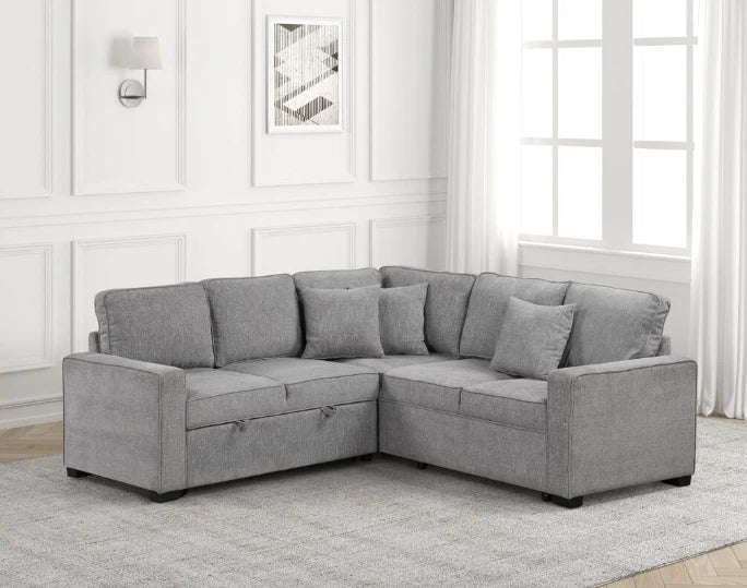 Gray Sectional Sofa with Pull-out Bed