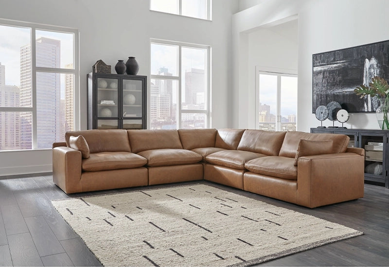 Luxury Brown Leather Modular Sectional 5pc