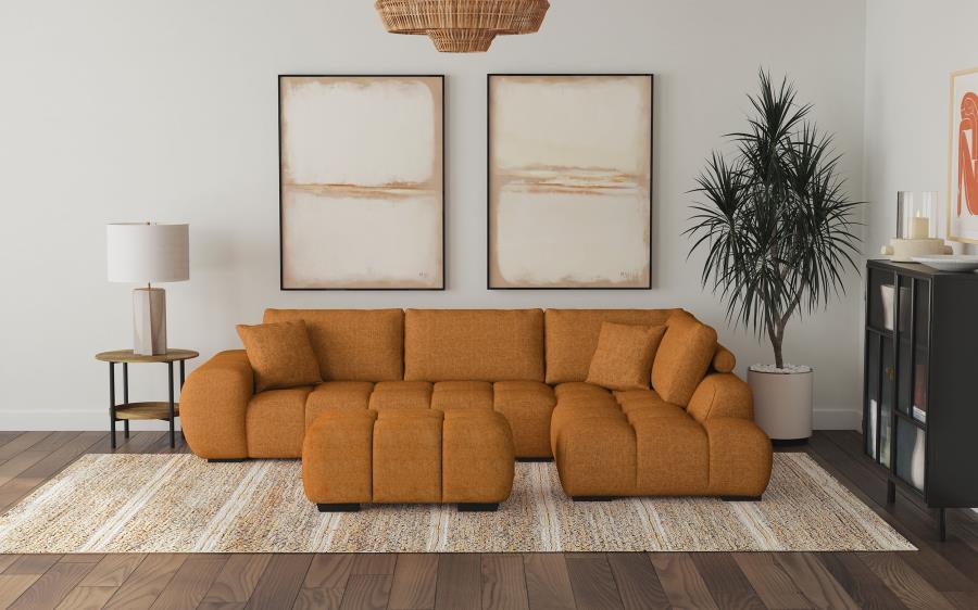 3pc Sectional Sofa with Ottoman in Terracotta